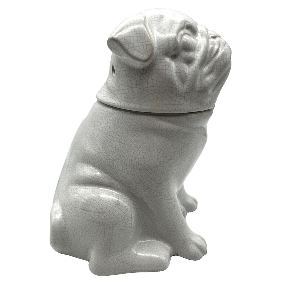 Scentsy Pug Warmer White Crackle Glaze Ceramic Electric Wax Melter Full Size Dog